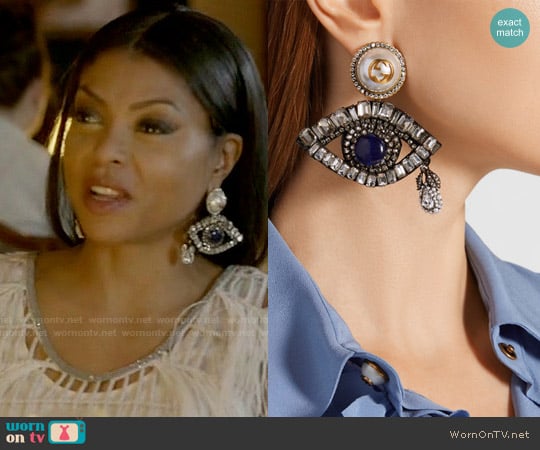 Gucci Gold-plated, Swarovski crystal and faux pearl clip earrings worn by Cookie Lyon (Taraji P. Henson) on Empire