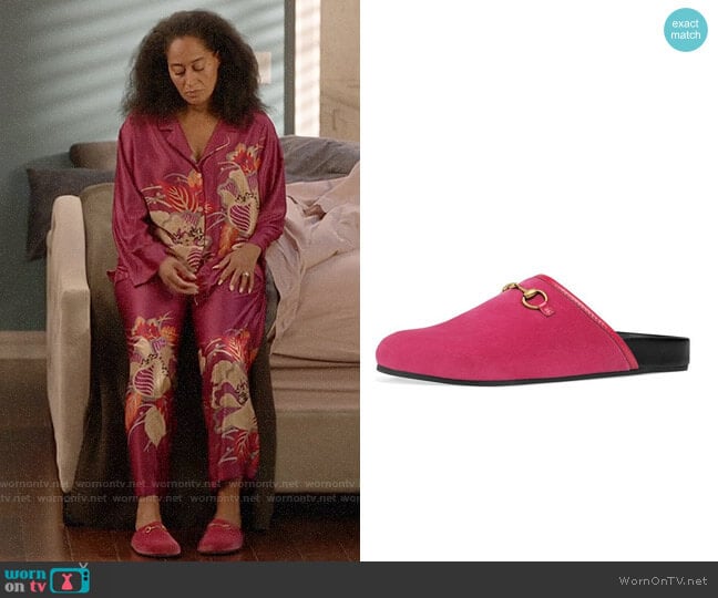 Gucci Flat River Velvet Mule worn by Rainbow Johnson (Tracee Ellis Ross) on Black-ish