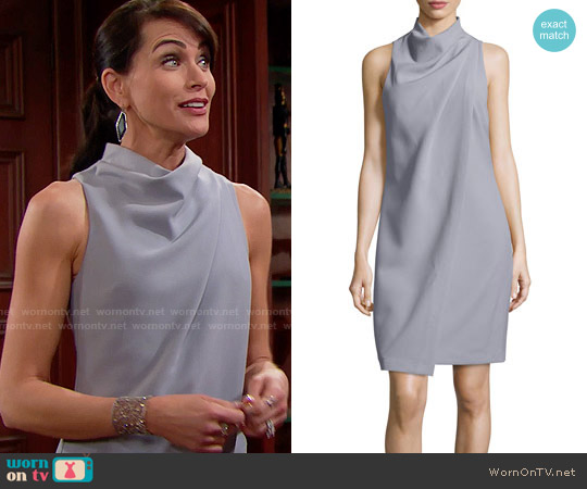 Halston Heritage Sleeveless Mock-Neck Draped-Front Dress worn by Quinn Fuller (Rena Sofer) on The Bold & the Beautiful