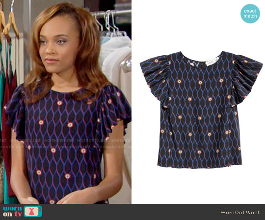 H&M Printed Silk Top worn by Nicole Avant (Reign Edwards) on The Bold and the Beautiful