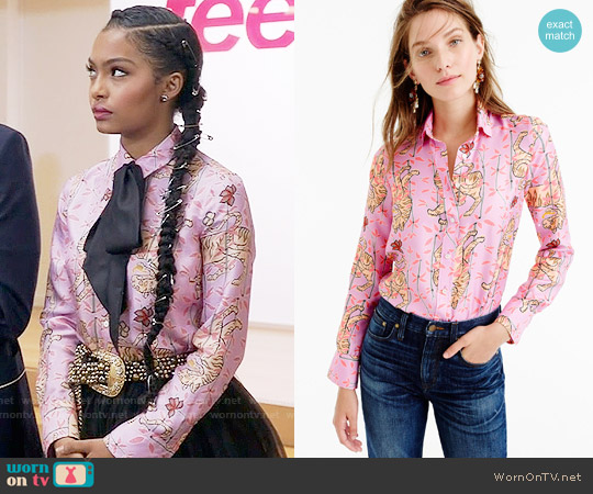 J. Crew Perfect Shirt in Pink Bengal Tiger worn by Zoey Johnson (Yara Shahidi) on Black-ish