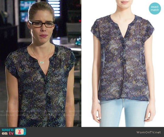 Joie 'Farhana' Floral Print Silk Top worn by Felicity Smoak (Emily Bett Rickards) on Arrow