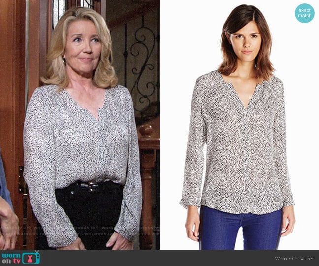 Joie 'Purine' Leopard Print Silk Blouse worn by Nikki Reed Newman (Melody Thomas-Scott) on The Young and the Restless