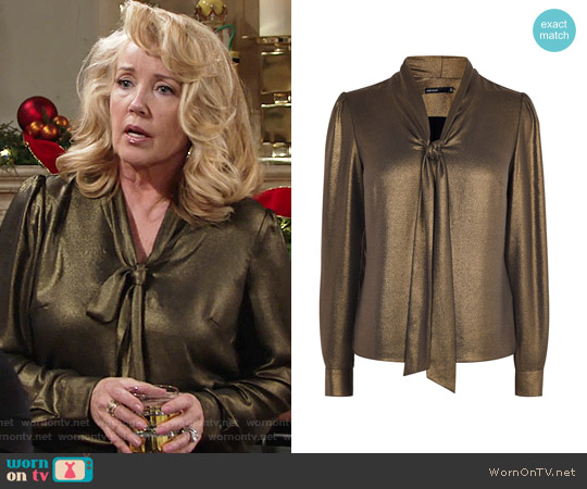 Karen Millen Metallic Pussy Bow Blouse worn by Nikki Reed Newman (Melody Thomas-Scott) on The Young and the Restless