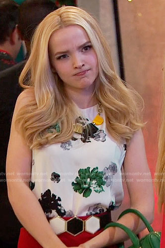Liv's white and green floral top and red skirt on Liv and Maddie