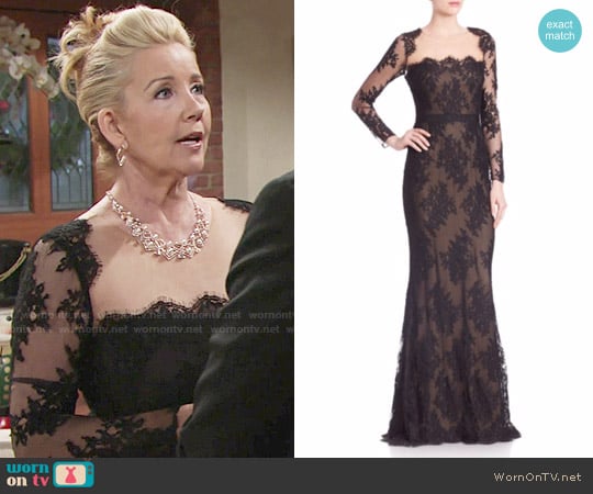 Marchesa Notte Embroidered Lace Illusion Neckline Gown worn by Nikki Reed Newman (Melody Thomas-Scott) on The Young and the Restless