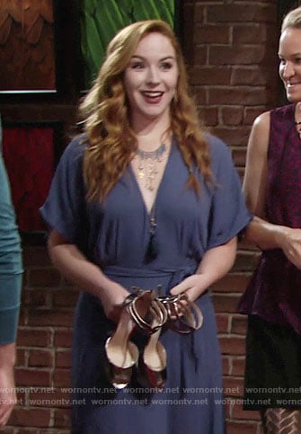 Mariah's metallic shoes and blue gown on The Young and the Restless