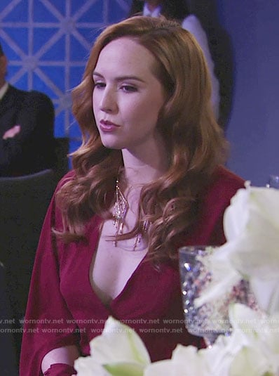 Mariah’s red long sleeve gown on The Young and the Restless