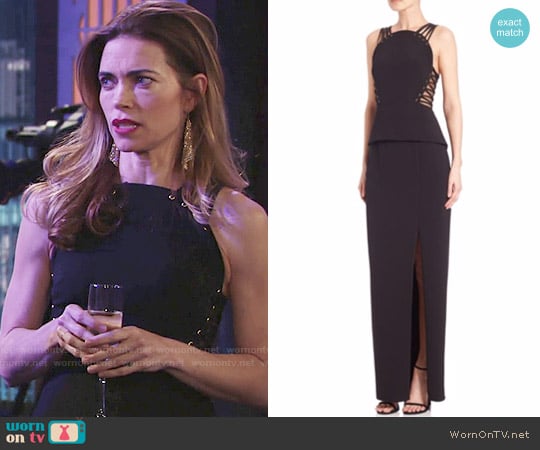 Mignon Corset-Detail Peplum Gown worn by Victoria Newman (Amelia Heinle) on The Young and the Restless