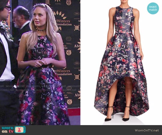 ML Monique Lhuillier Floral Printed Mikado High-Low Gown worn by Abby Newman (Melissa Ordway) on The Young & the Restless