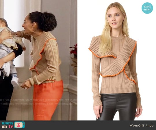 MSGM Long Sleeve Ruffle Pullover worn by Rainbow Johnson (Tracee Ellis Ross) on Black-ish