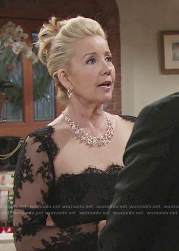 Nikki’s black lace sleeve gown on The Young and the Restless