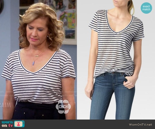 Paige Lynnea Tee in White and Dark Ink Blue worn by Vanessa Baxter (Nancy Travis) on Last Man Standing