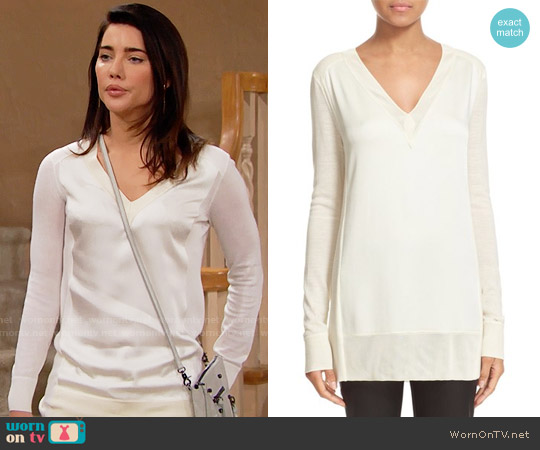 Rag & Bone Vivienne Colorblock V-neck Tunic worn by Steffy Forrester (Jacqueline MacInnes Wood) on The Bold and the Beautiful