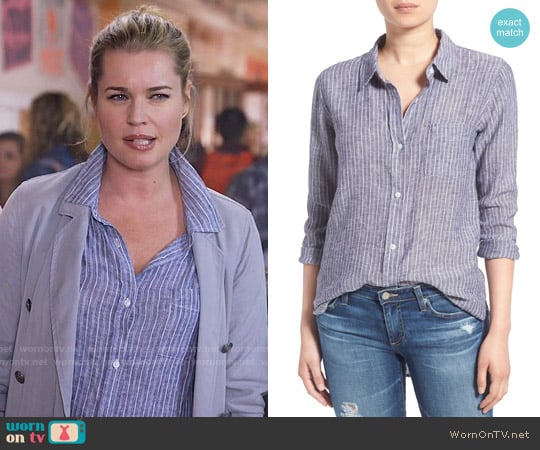 Rails Charli Stripe Linen Blend Shirt worn by Eve Baird (Rebecca Romijn) on The Librarians