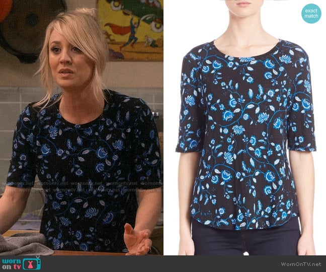 Rebecca Taylor Kyoto Floral Linen Jersey Top worn by Penny Hofstadter (Kaley Cuoco) on The Big Bang Theory