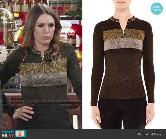 Sandro Dora Shimmer Knit Sweater worn by Chloe Mitchell (Elizabeth Hendrickson) on The Young and the Restless