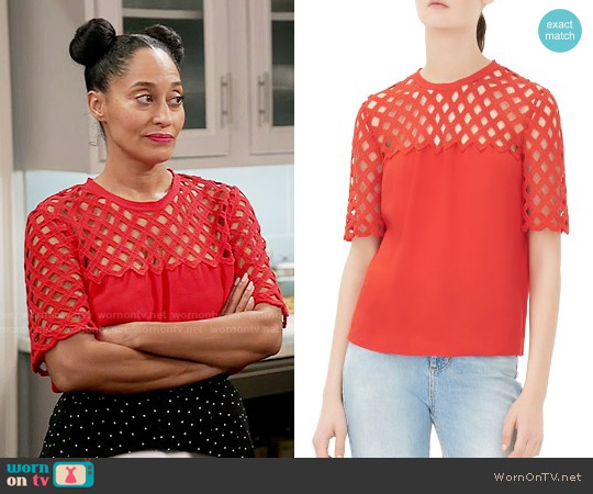 Sandro Edge Lattice Top worn by Rainbow Johnson (Tracee Ellis Ross) on Black-ish