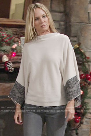 Sharon’s lace trim sweater on The Young and the Restless