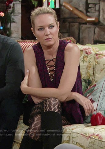 Sharon’s purple lace-up top on The Young and the Restless