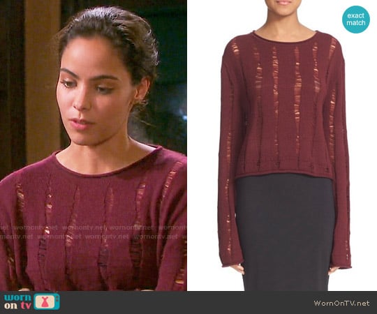 T by Alexander Wang Drop Needle Merino Jersey Crop Sweater worn by Ciara Brady (Victoria Konefal) on Days of our Lives