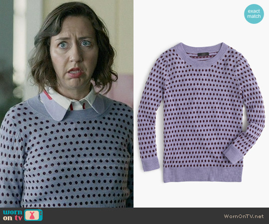 J. Crew Tippi Sweater in Jacquard Dot in French Purple Cabernet worn by Carol Pilbasian (Kristen Schaal) on Last Man On Earth