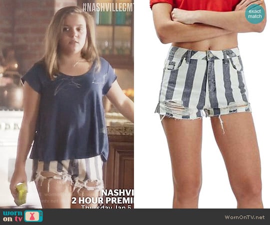 Topshop Stripe Distressed Denim Shorts worn by Daphne Conrad (Maisy Stella) on Nashville