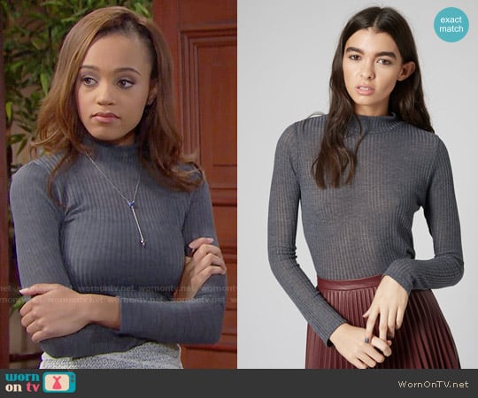 Topshop Long Sleeve Rib Funnel Neck Top worn by Nicole Avant (Reign Edwards) on The Bold and the Beautiful