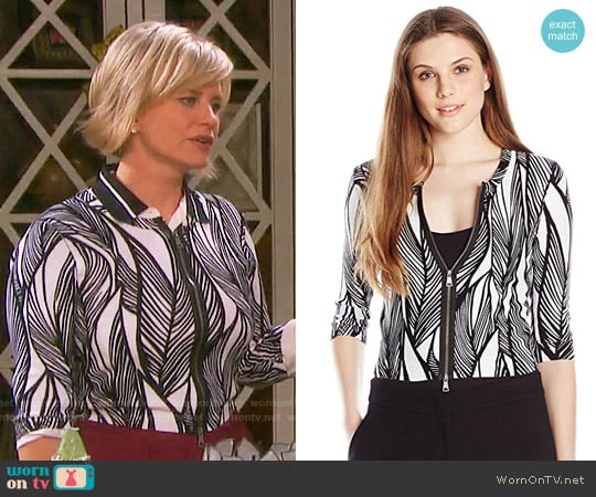 Tracy Reese Undulating Leaves Zip Cardigan worn by Kayla Brady (Mary Beth Evans) on Days of our Lives