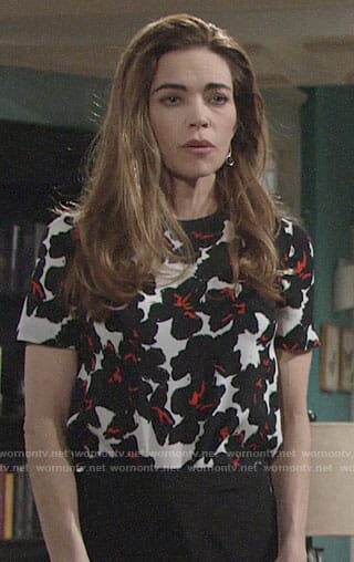 Victoria’s black and red floral top on The Young and the Restless
