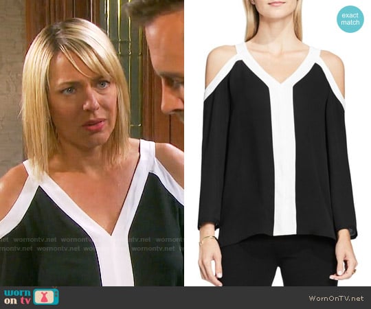 Vince Camuto Colorblock Cold Shoulder Blouse worn by Nicole Walker (Arianne Zucker) on Days of our Lives