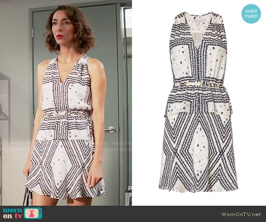 10 Crosby by Derek Lam Grommet Detail V Neck Print Dress worn by Delia (Necar Zadegan) on Girlfriends Guide to Divorce