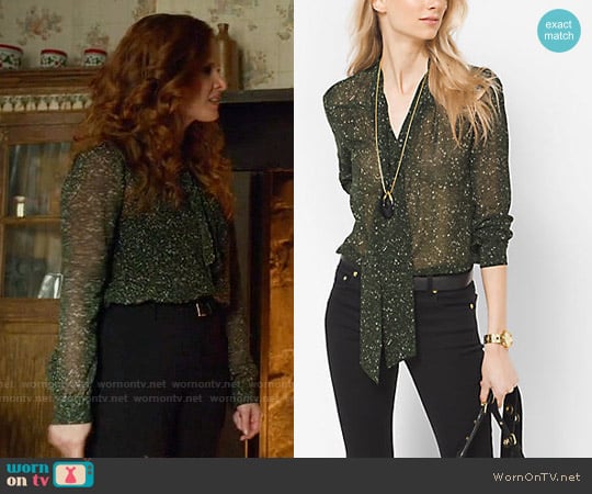 MICHAEL Michael Kors Tweed-Print Chiffon Tie-Neck Blouse worn by Zelena (Rebecca Mader) on Once Upon A Time