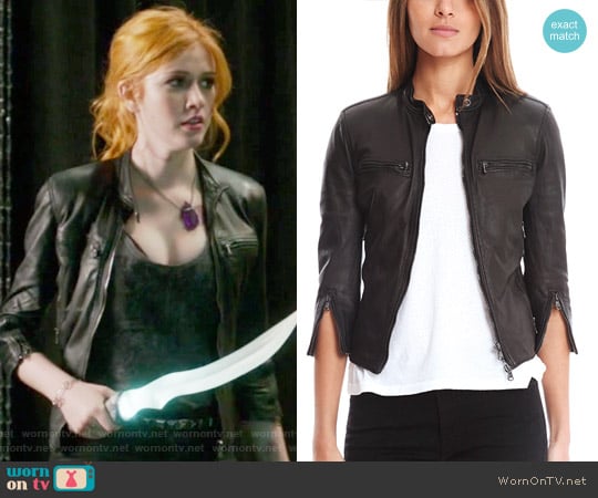 Racer Leather Jacket by R13 Cafe worn by Clary Fray (Katherine McNamara) on Shadowhunters