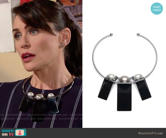 Alexis Bittar Pearl Studded Geometric Collar worn by Quinn Fuller (Rena Sofer) on The Bold and the Beautiful