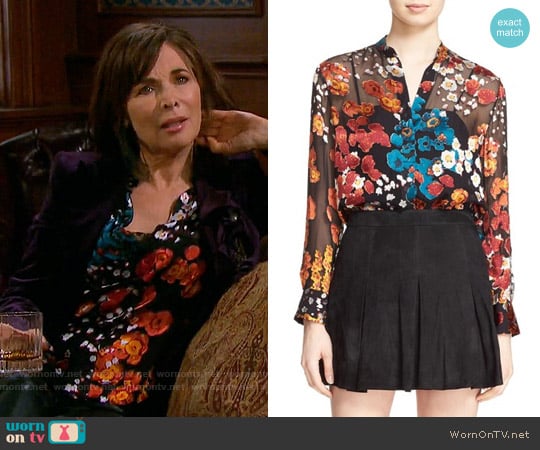 Alice + Olivia 'Belle' Floral Print Sheer Oversize Tunic worn by Kate Roberts (Lauren Koslow) on Days of our Lives