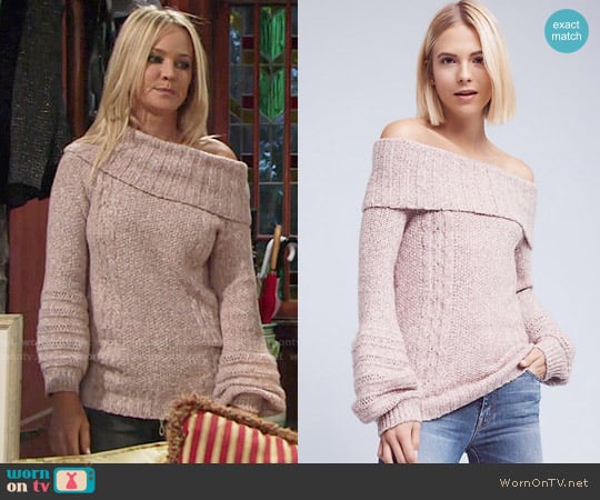 Anthropologie Neves Off-The-Shoulder Pullover worn by Sharon Newman (Sharon Case) on The Young and the Restless