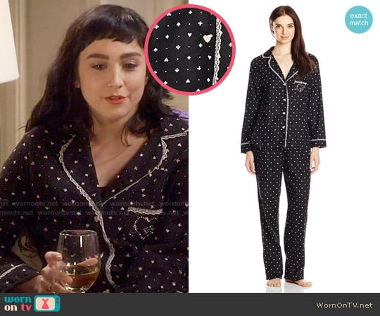 Betsey Johnson Flannel Pajama Set in Hearts Spades worn by Mandy Baxter ( Molly Ephraim) on Last Man Standing