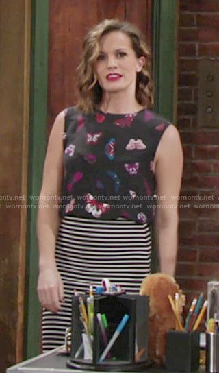 Chelsea’s black butterfly print top on The Young and the Restless