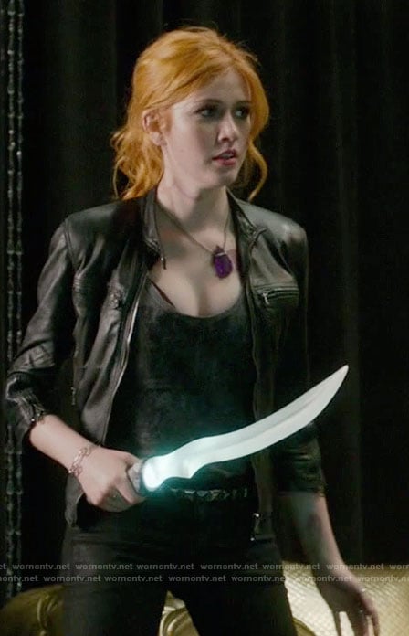 Clary's black leather jacket on Shadowhunters