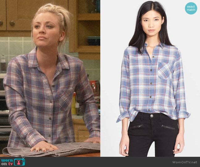 Current Elliott The Slim Boy Plaid Shirt worn by Penny Hofstadter (Kaley Cuoco) on The Big Bang Theory