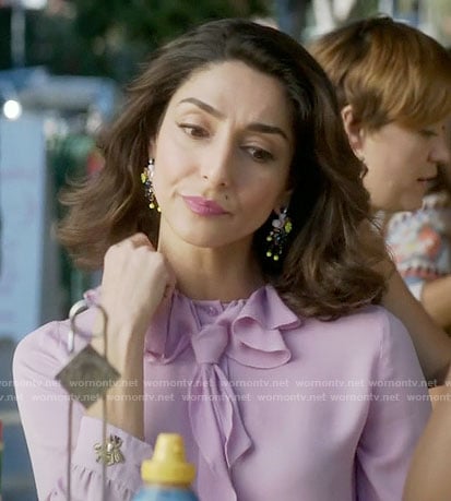 Delia's lilac ruffled neck blouse on Girlfriends Guide to Divorce