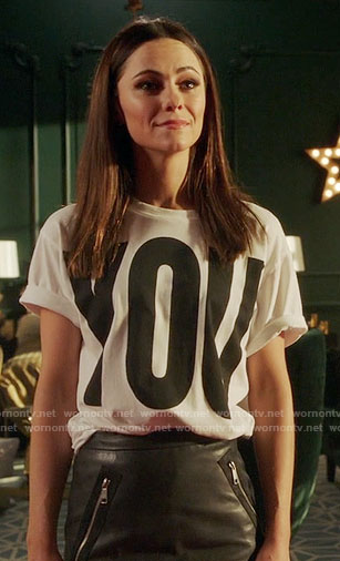 Princess Eleanor’s YOU ME tee and leather skirt on The Royals