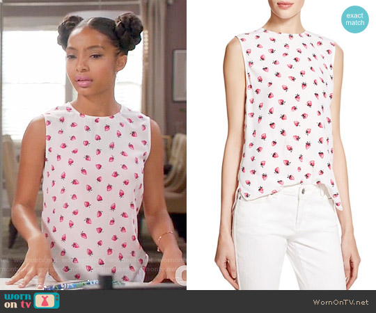 Equipment Lyle Strawberry Print Top worn by Zoey Johnson (Yara Shahidi) on Black-ish