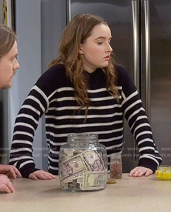 Eve’s navy striped sweater on Last Man Standing