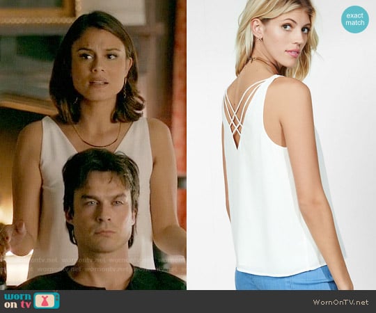 Express Strappy Back V-Neck Tank in Ivory worn by Sybil (Nathalie Kelley) on The Vampire Diaries