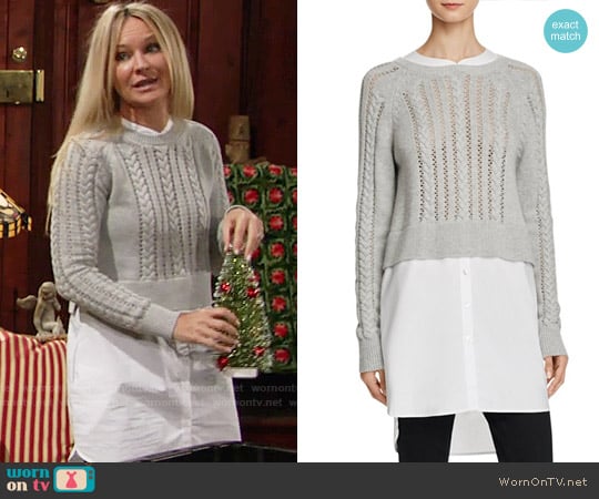 French Connection Crochet Cable Knits Layered-Look Sweater worn by Sharon Newman (Sharon Case) on The Young and the Restless