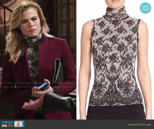 Fuzzi Chantilly Lace-Print Turtleneck Top worn by Phyllis Newman (Gina Tognoni) on The Young and the Restless