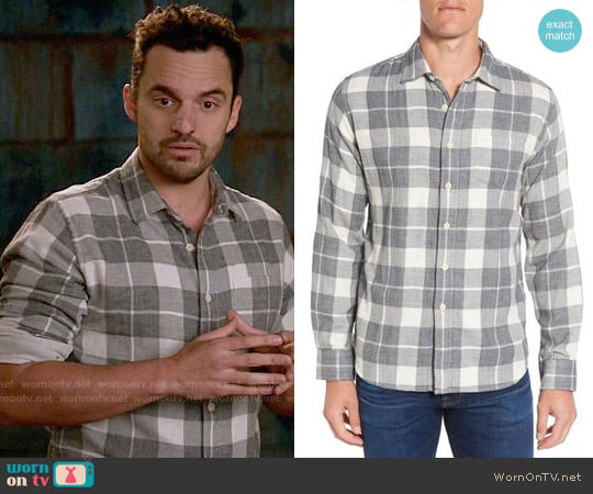 Grayers Devon Trim Fit Plaid Herringbone Sport Shirt worn by Nick Miller (Jake Johnson) on New Girl