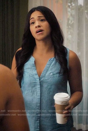 Jane’s blue sleeveless split-neck top on Jane the Virgin